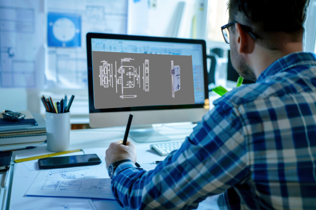 PBI engineer using CAD for precision architectural hardware design